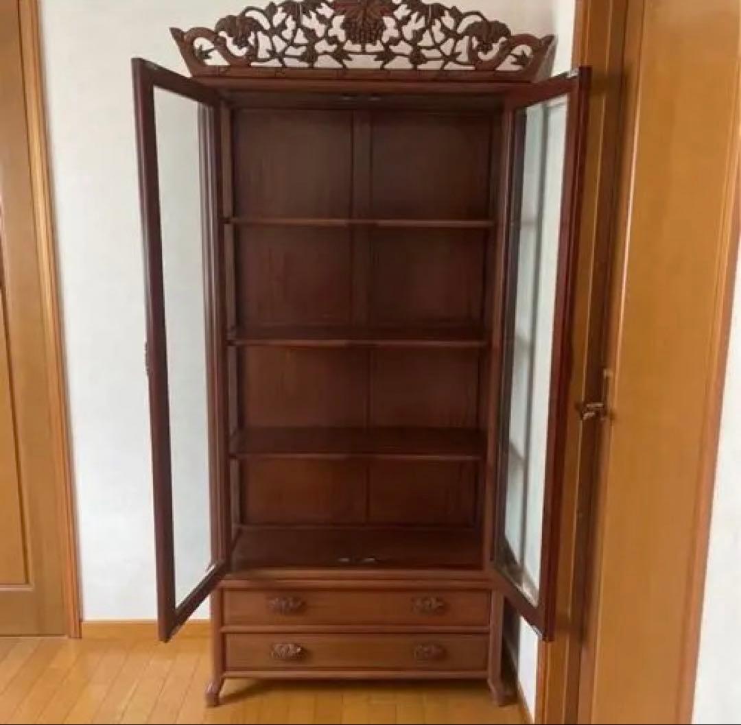 【極美品】アンティーク 三越購入 唐木家具 葡萄唐草透彫 飾り棚 キュリオケース