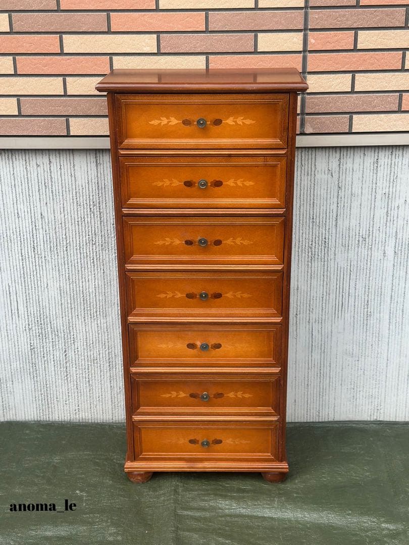 5006【チェスト】木製　イタリア　象嵌　収納　飾り台　アンティーク◎