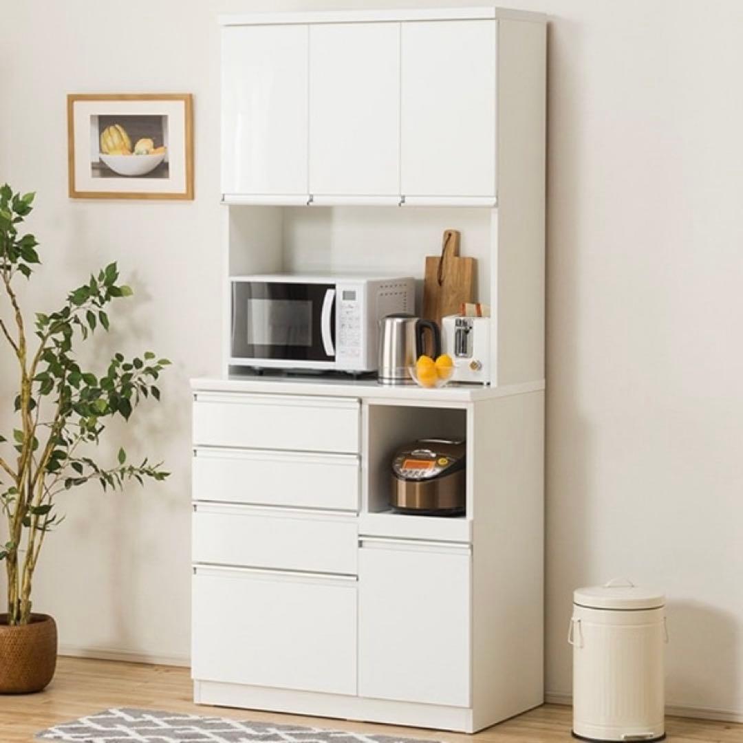 年末大幅値引！ ニトリ UV鏡面 食器棚 90 レジューム キッチンボード 高級