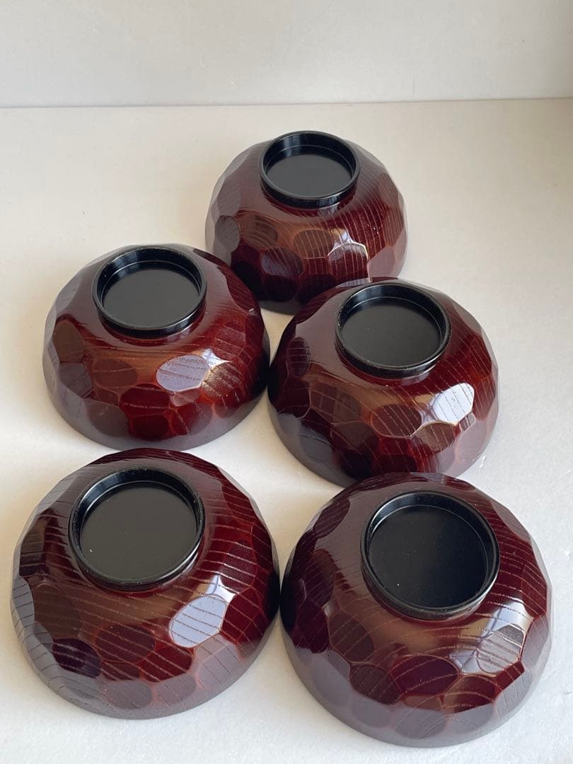 木製漆器 内田久治 亀甲春秋蒔絵 煮物椀五客 吸物椀　蓋付き椀　お椀　雑煮椀