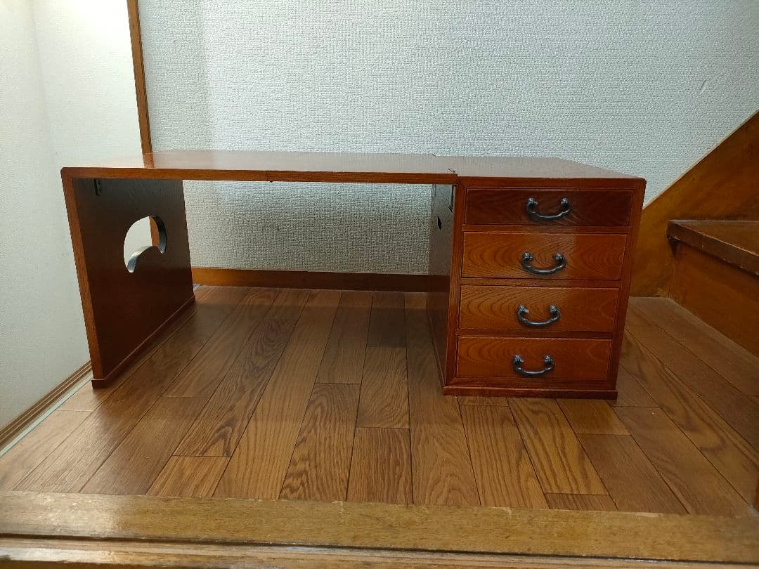 【ほぼ未使用】折り畳み　文机　職人手造り　引出し　銘木　欅　コンパクト　書斎机