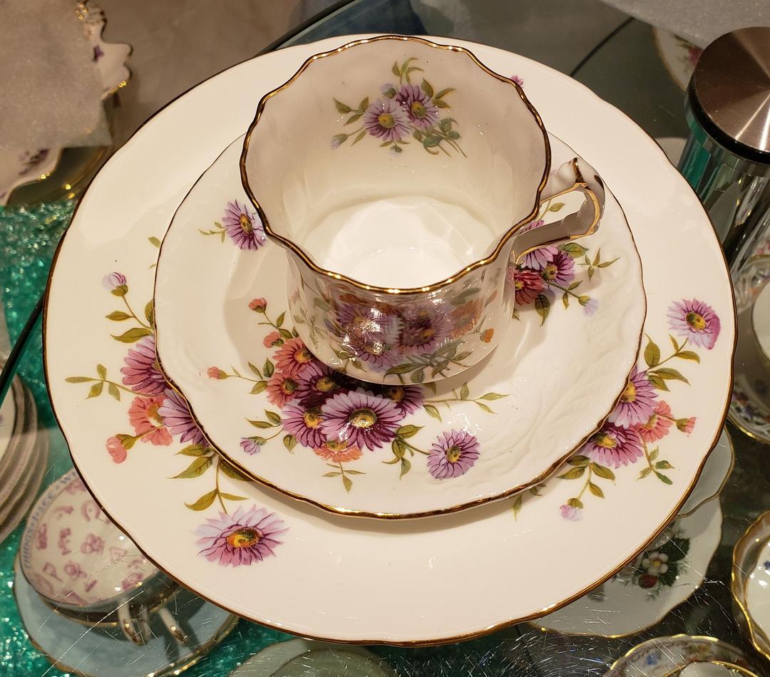 ハマースレイ ⑥ パープル フラワー マム トリオ カップ プレート ビンテージ