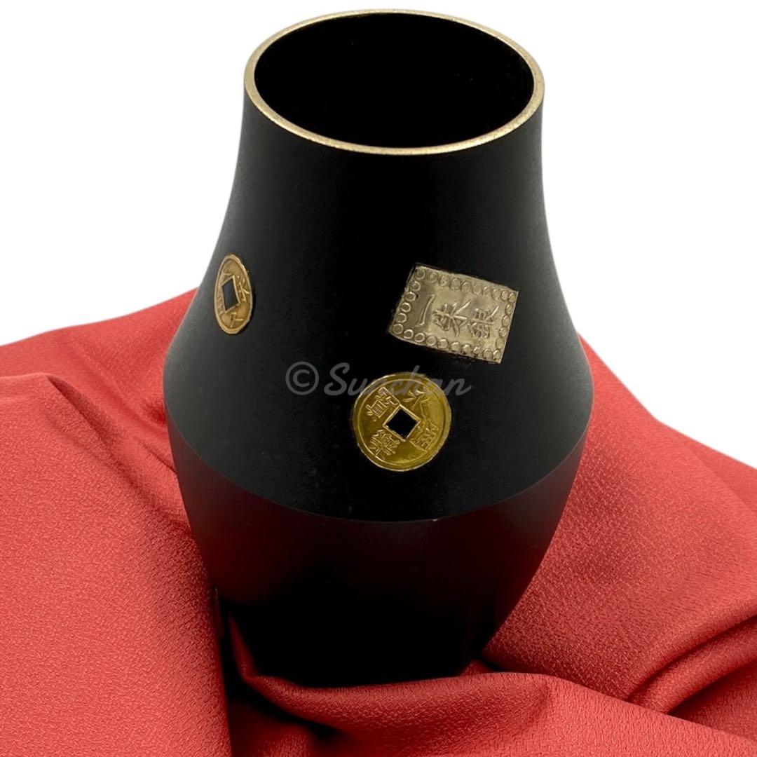 【未使用品】 花瓶 輪島塗 古銭 寛永通宝 一朱銀 文久永宝 共箱 ちりめん布付