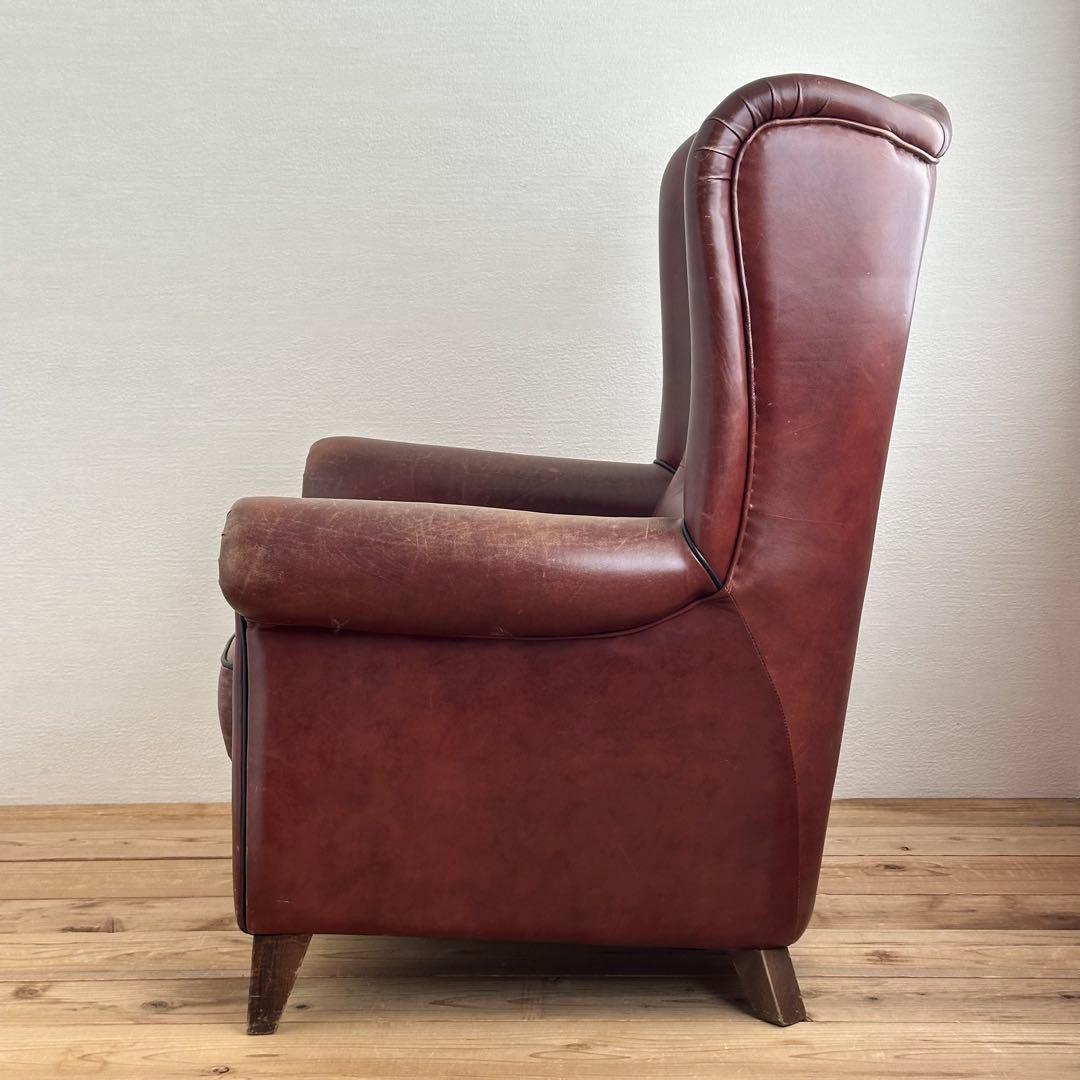 ヴィンテージ　ブラウンレザー　ウィングバックソファ