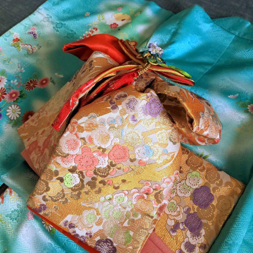 七五三　着物　７歳 　フルセット　水色　古典柄　ターコイズブルー