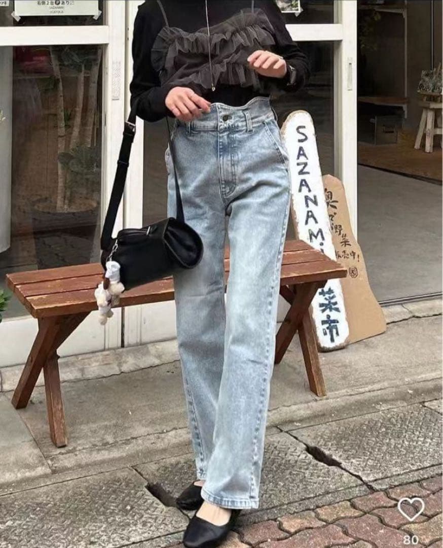 【Eaphi】WAVE DESIGN HIGH WAIST DENIM