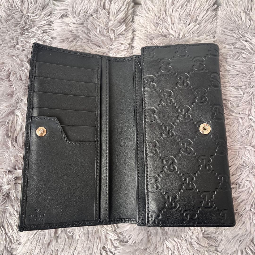 美品✨GUCCI シマ　長財布　ロゴプレート　ブラック　メンズ