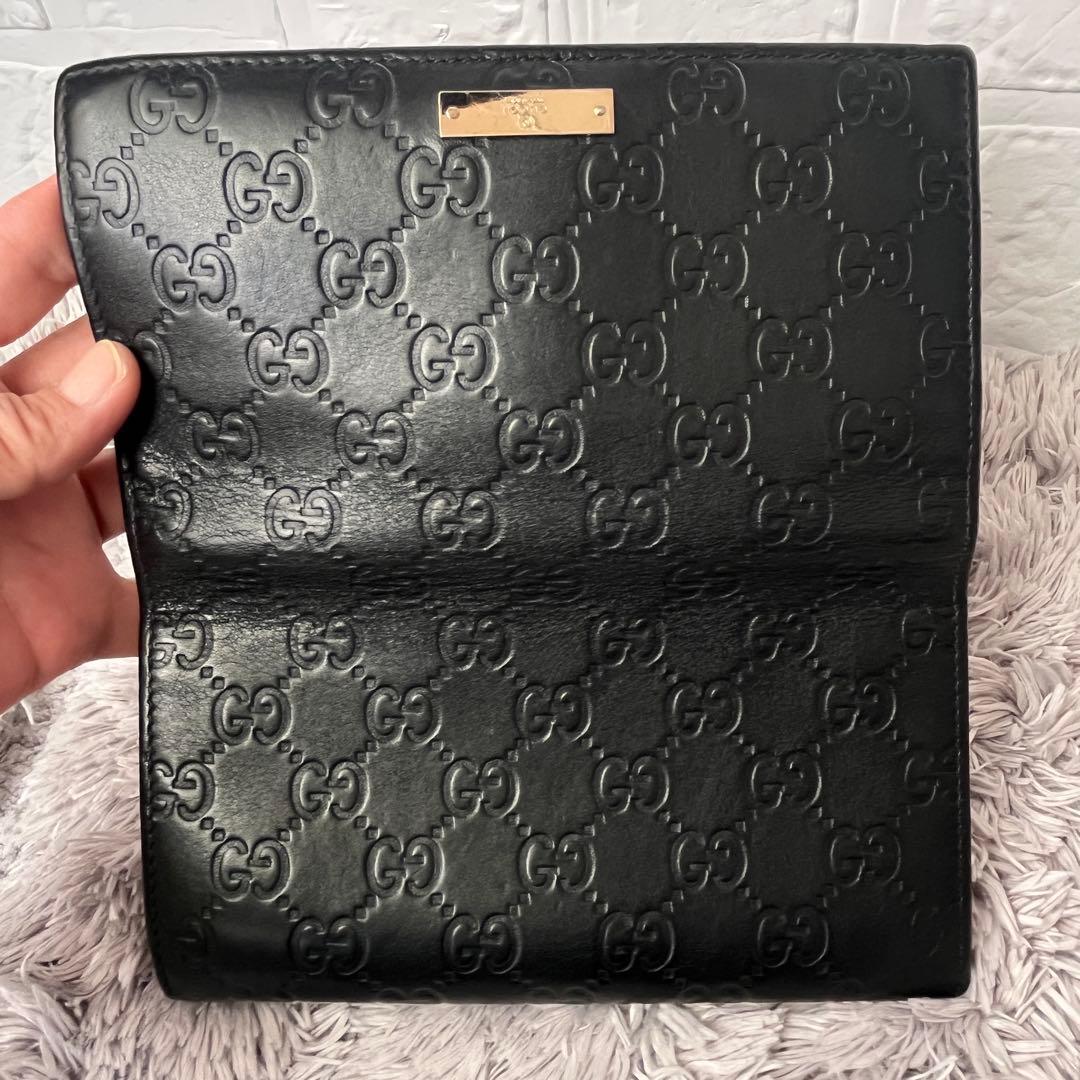 美品✨GUCCI シマ　長財布　ロゴプレート　ブラック　メンズ