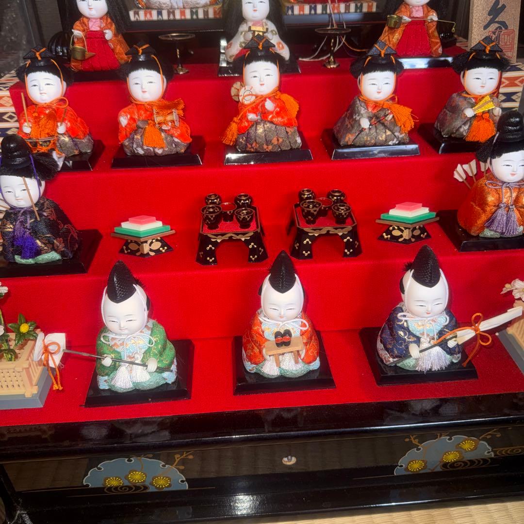 久月木目込5段飾り雛人形セット 伝統的デザイン ケース付き