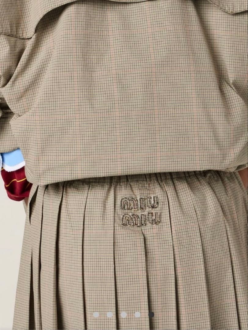【新品】miumiu プリーツ チェック テクニカルファブリック ミディスカート