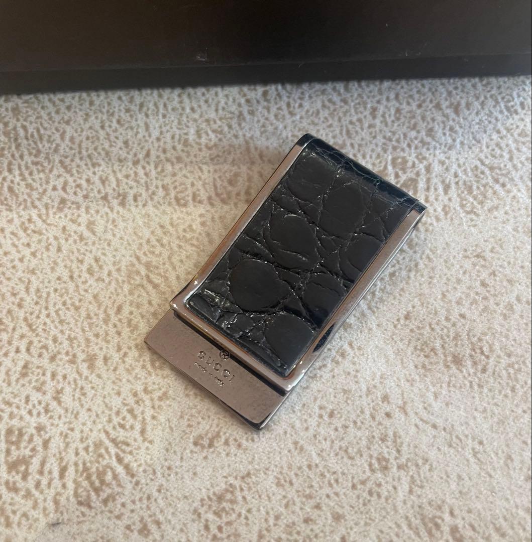 GUCCI ブラック マネークリップ クロコダイル型押し グッチ