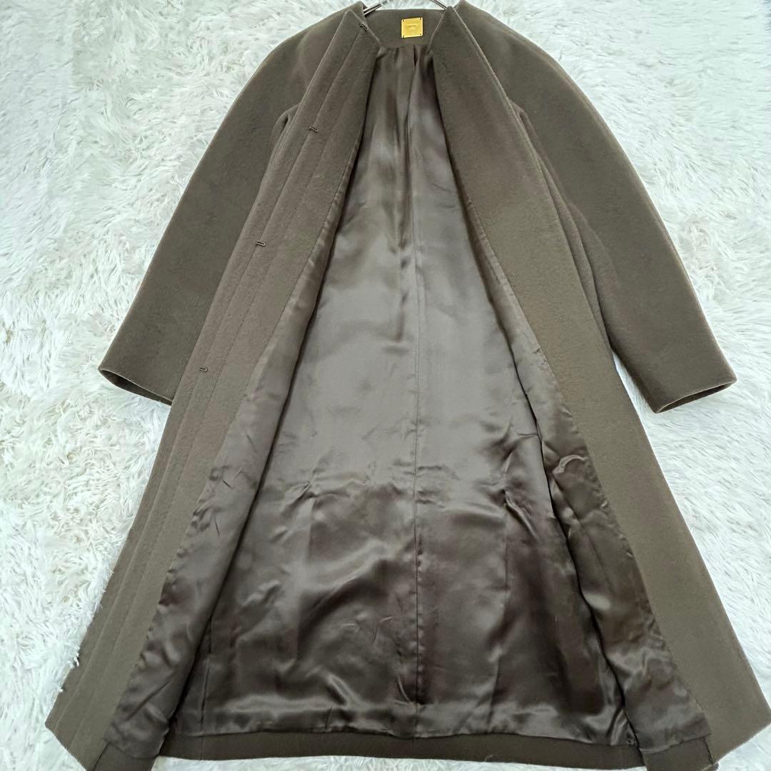 Deuxieme Classe ダブルクロスノーカラーコート　ブラウン フリー