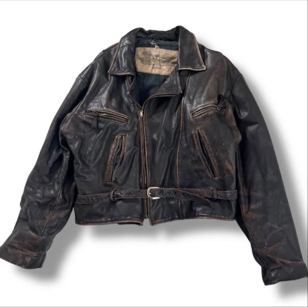 茶芯 80s ダブルライダースジャケット タロン ユーロヴィンテージ 本革 短丈