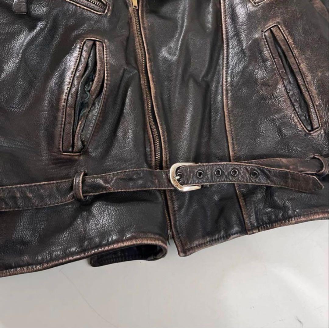 茶芯 80s ダブルライダースジャケット タロン ユーロヴィンテージ 本革 短丈