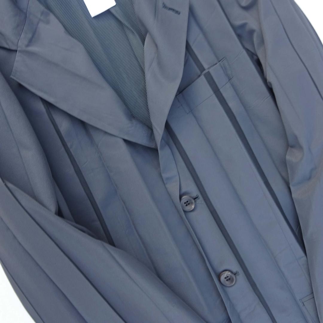 銀タグ　イッセイミヤケ　プリーツストライプロングジャケットコート グレーM