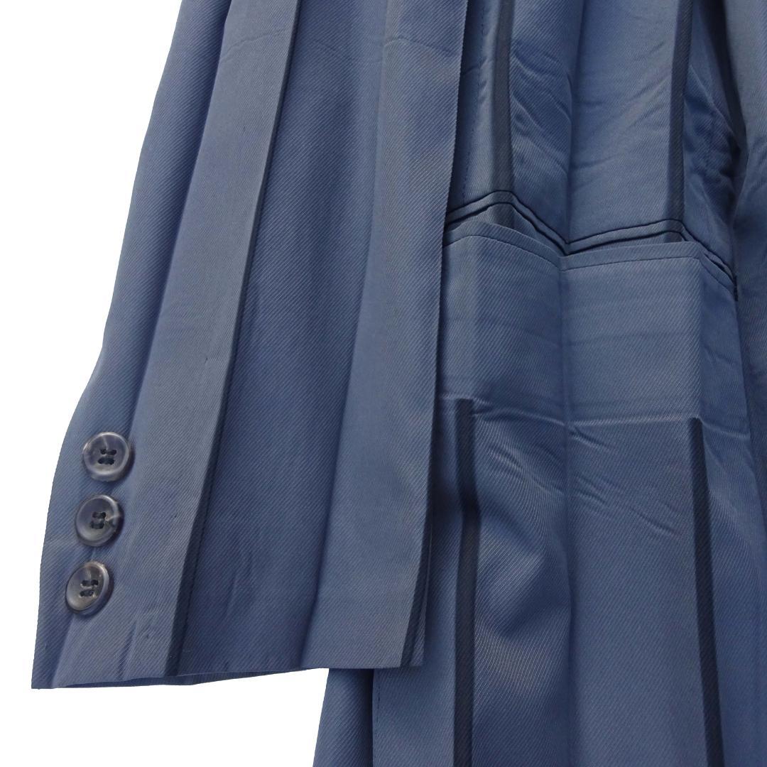 銀タグ　イッセイミヤケ　プリーツストライプロングジャケットコート グレーM