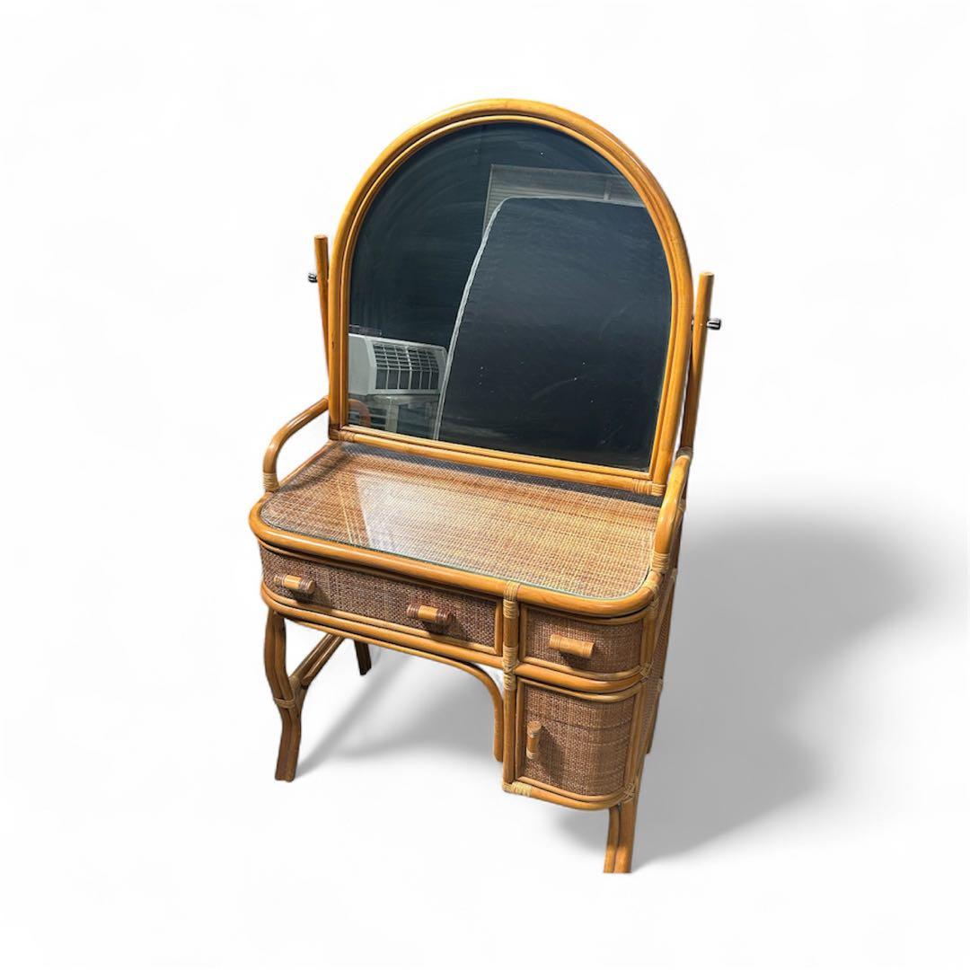 ラタン製ドレッサー・鏡台 アーチ型ミラー