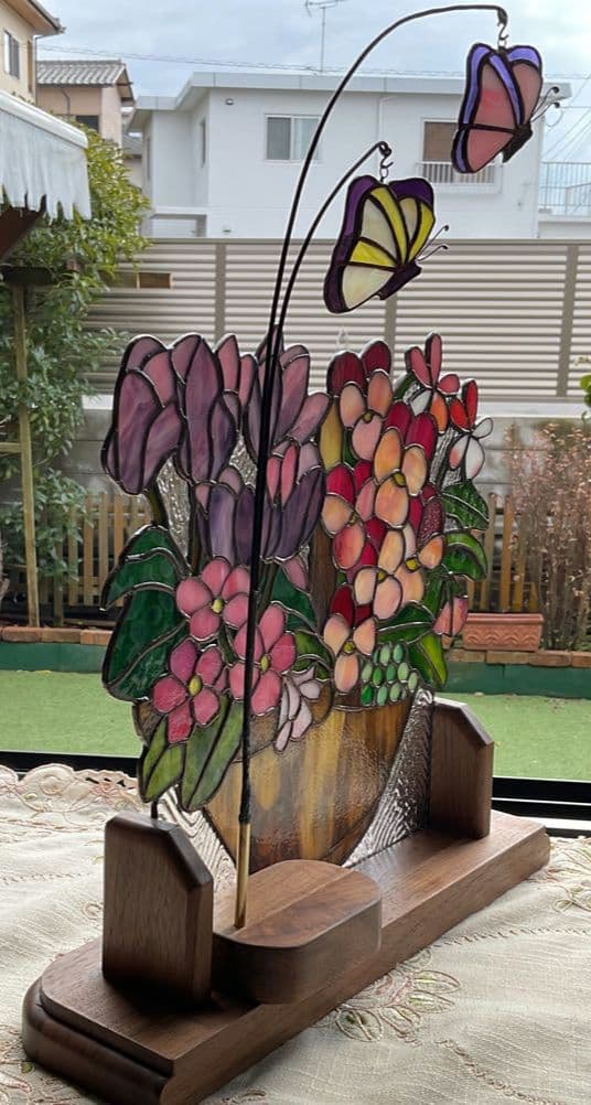 ステンドグラスパネル　寄せ植え