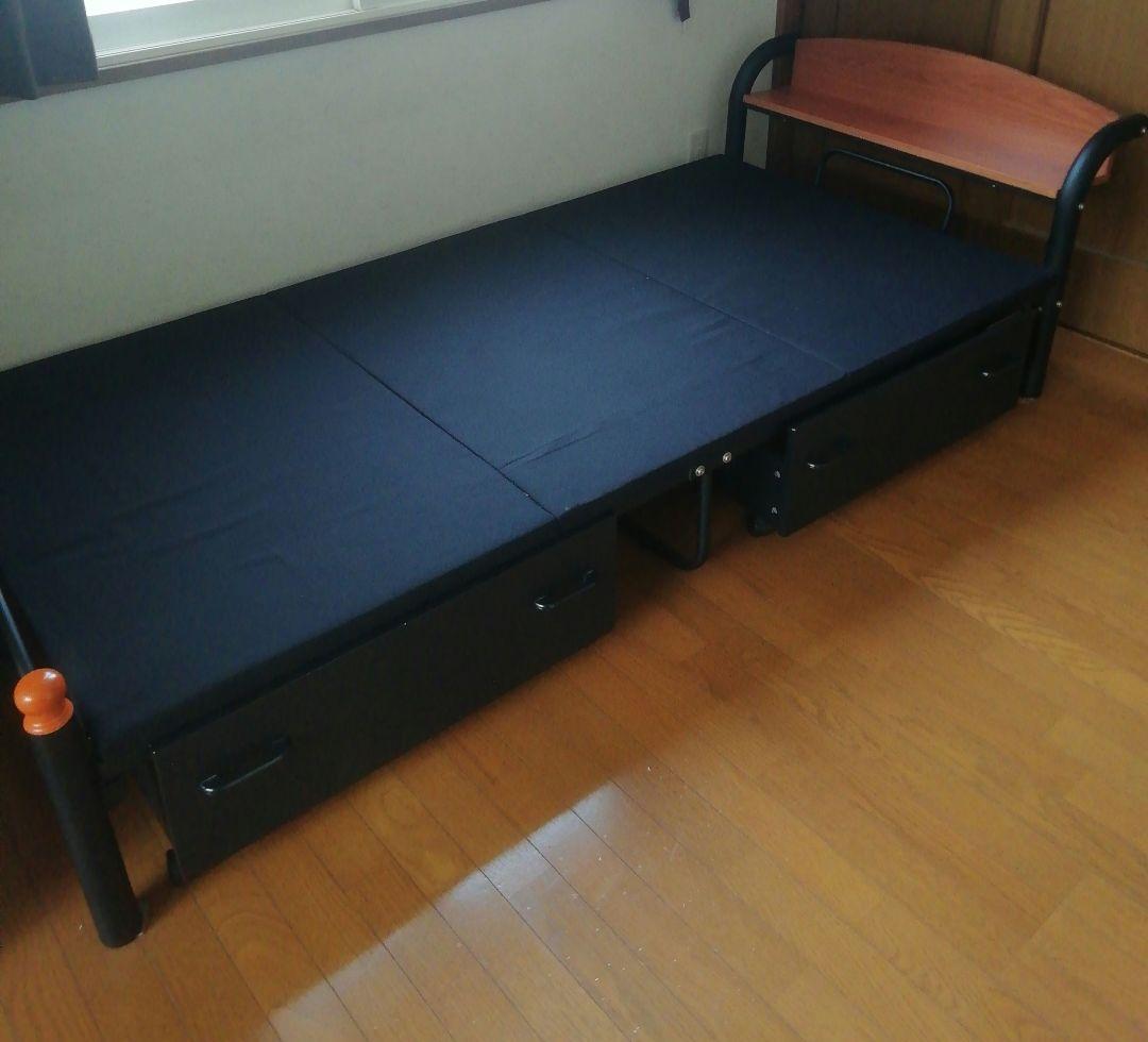 木製棚付き 引き出し付きシングルベッド