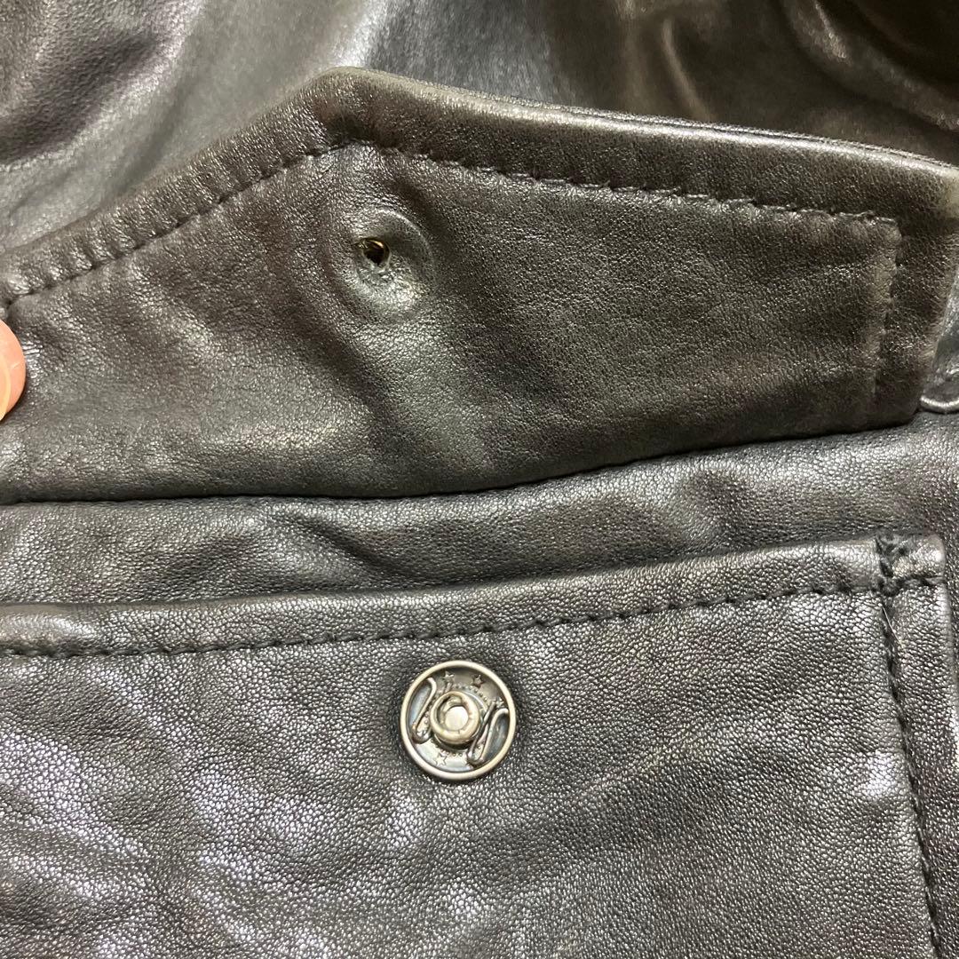 美品 アルマーニジーンズ ニット切替 羊革 ラム レザージャケット ライダース