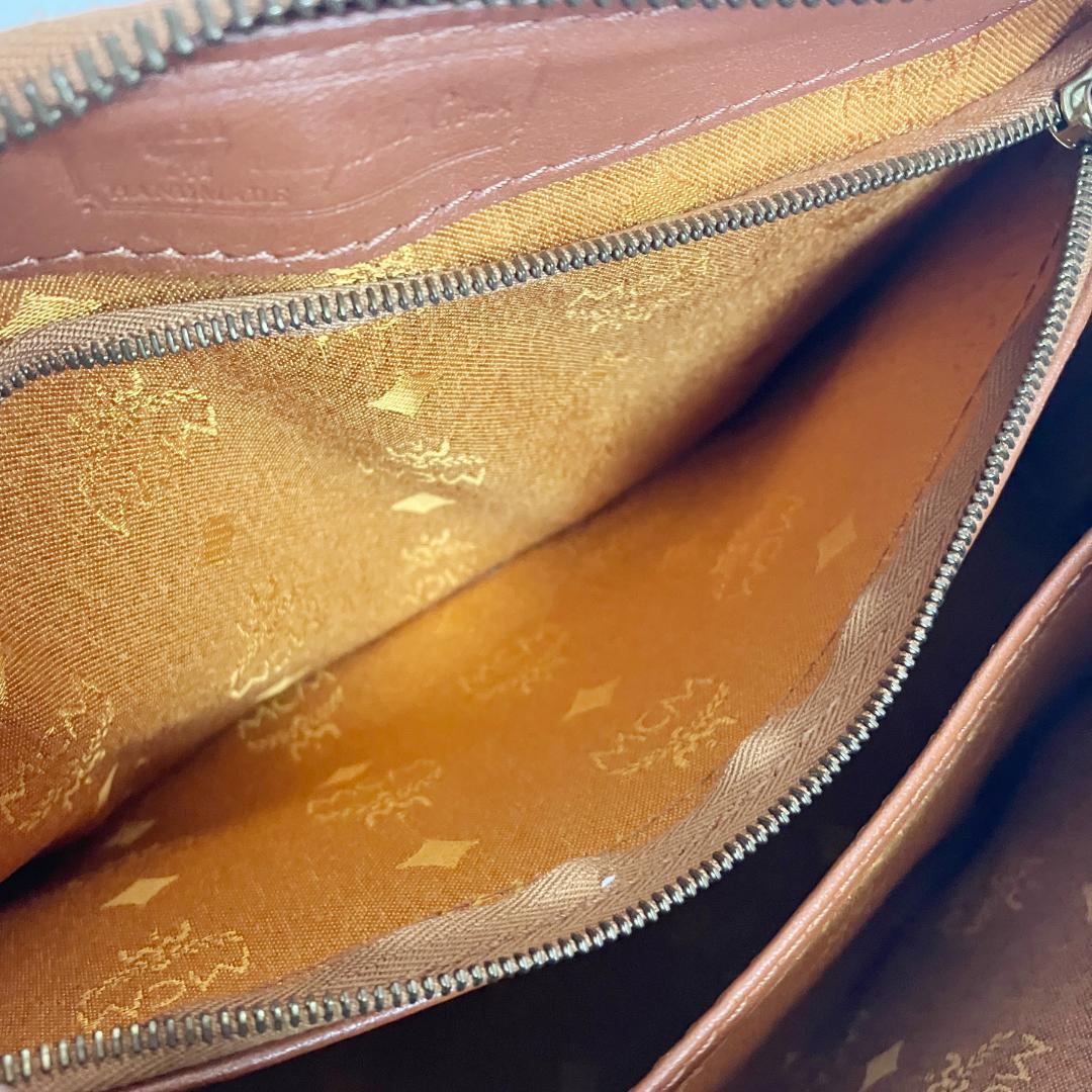 B702【美品】MCM★シボ革 ミニボストンバッグ ブラウン レザー