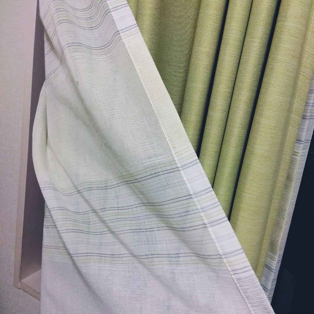 KEYUCAケユカ 小窓用レースのカーテンと遮光カーテン レモングリーン 若草色