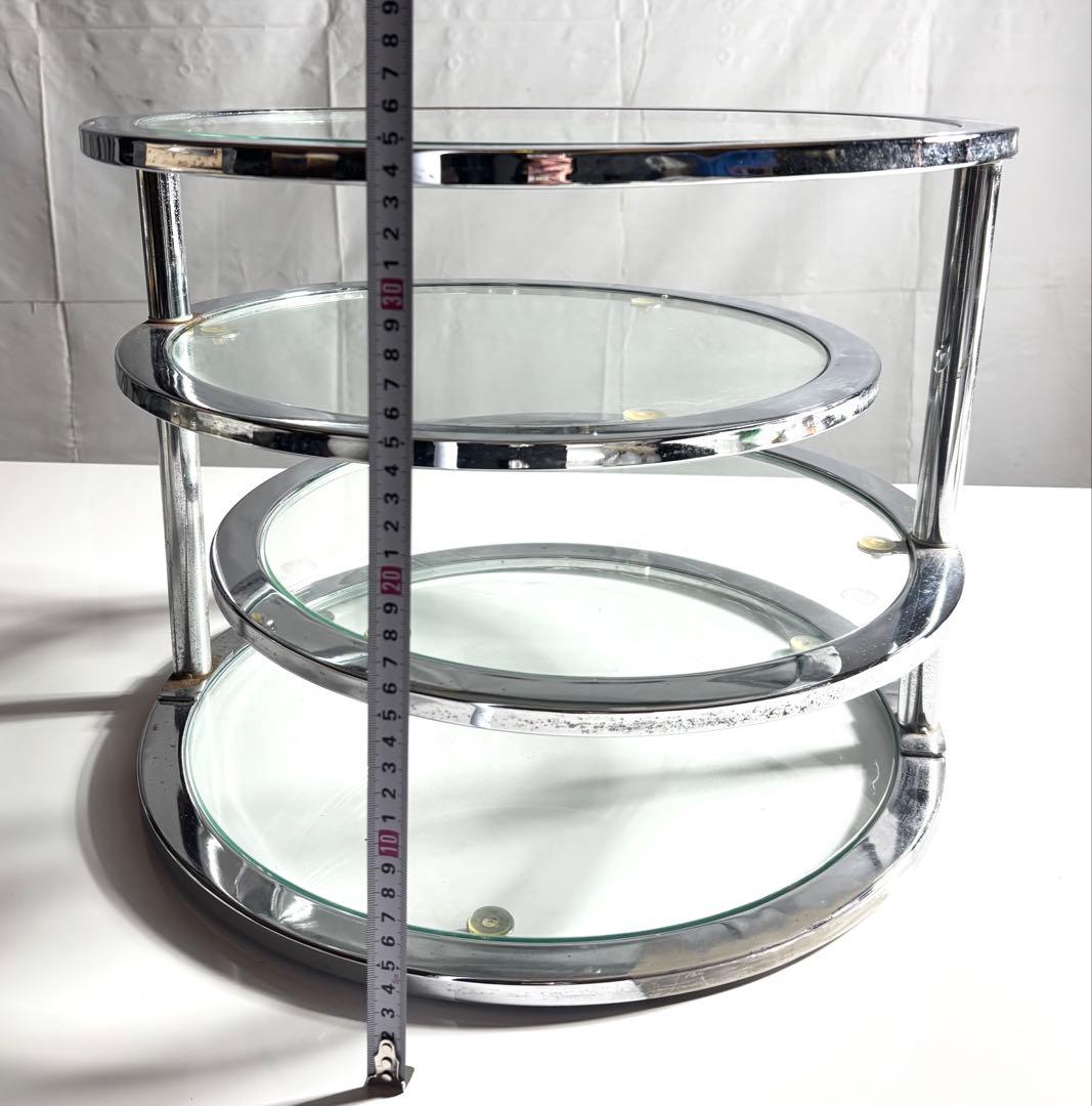 ミッドセンチュリー 4段 ガラスラウンドテーブル 可変式 レトロモダン