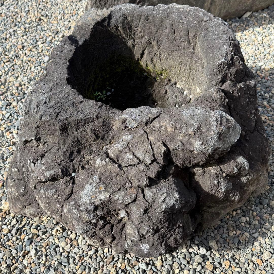溶岩石の植木鉢、岩鉢。