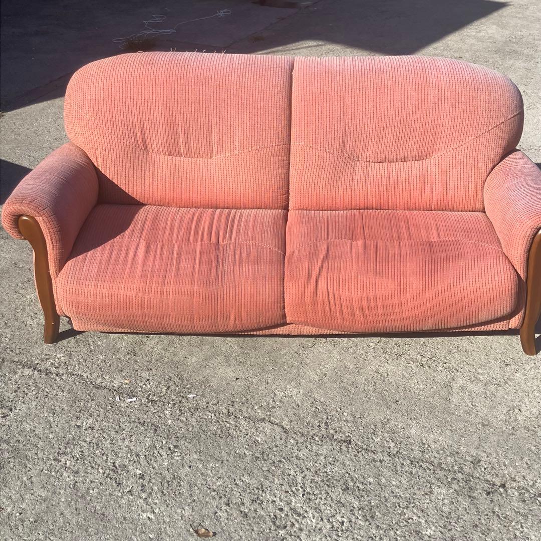 北欧レトロ ミッドセンチュリー 2人掛けソファー アームチェア ピンク 古家具