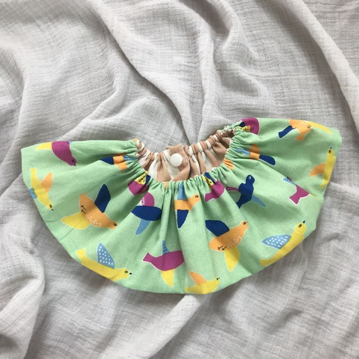 再販★朝空の鳥×カフェオレストライプ★ ハンドメイド　リバーシブル　スタイ