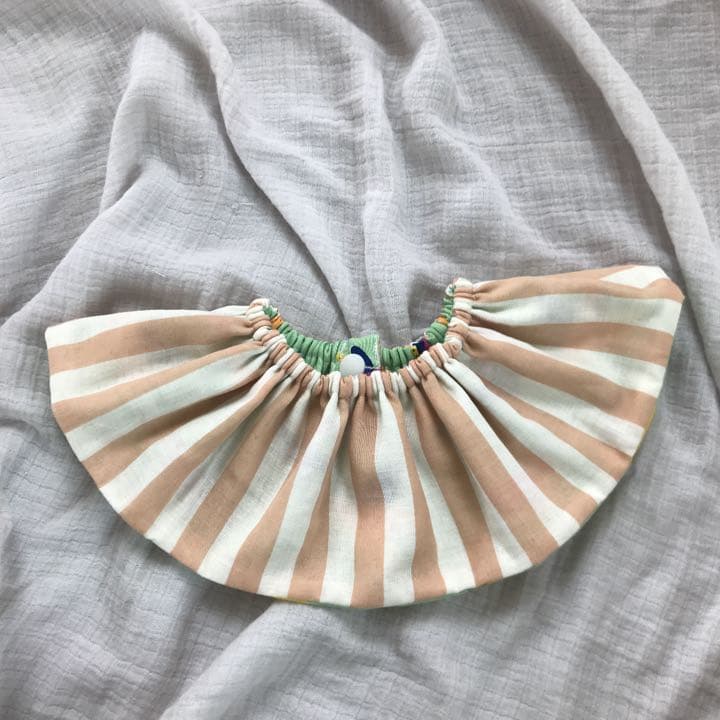 再販★朝空の鳥×カフェオレストライプ★ ハンドメイド　リバーシブル　スタイ