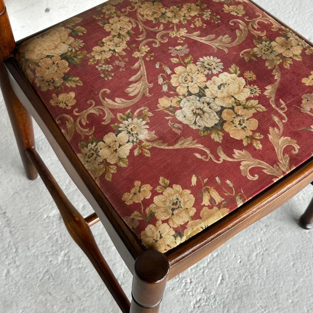 飛騨産業 キツツキ マーク｜ 花柄座面 ラダーバックチェア ｜ 昭和レトロ家具