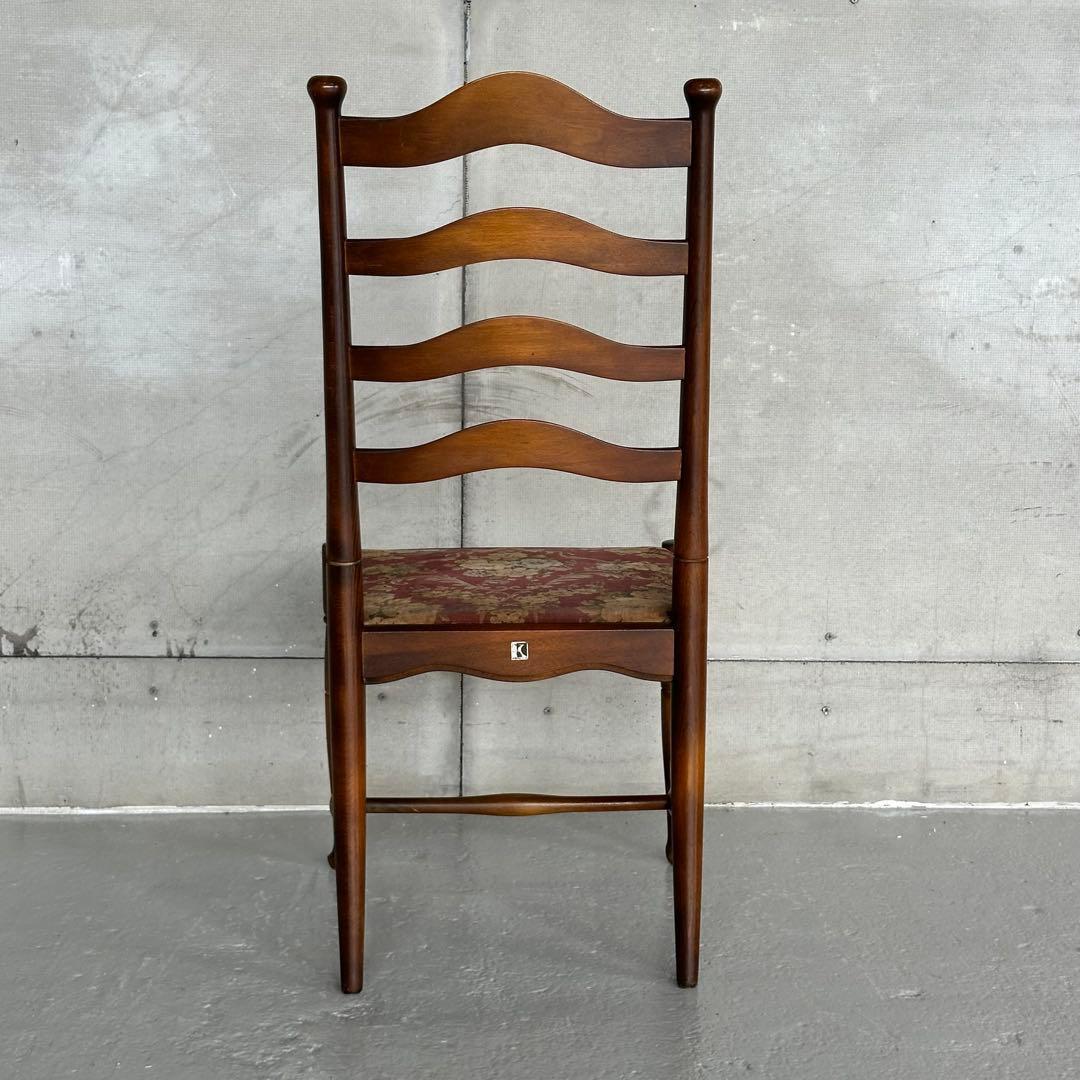 飛騨産業 キツツキ マーク｜ 花柄座面 ラダーバックチェア ｜ 昭和レトロ家具