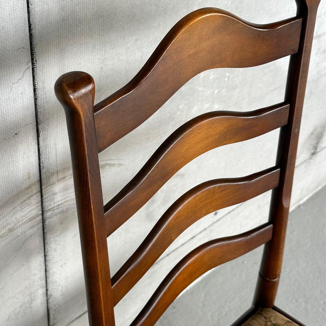 飛騨産業 キツツキ マーク｜ 花柄座面 ラダーバックチェア ｜ 昭和レトロ家具