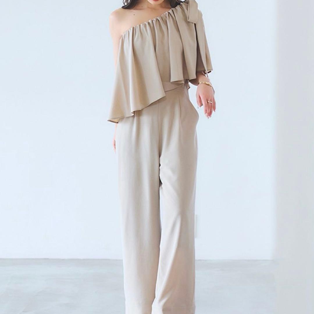 アニュアンス anuans ワンショル フリル オールインワン S ベージュ