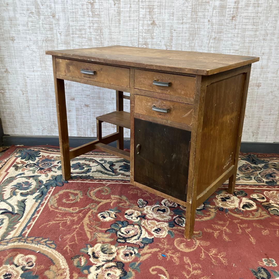 昭和レトロ 古家具 木製 片袖 書斎机 勉強机 文机 古道具古民家 ワークデスク