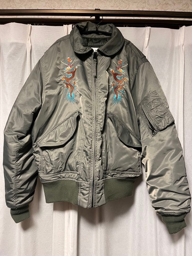 HOUSTON ヒューストン MA-1 フライトジャケット ドラゴン刺繍 カーキ