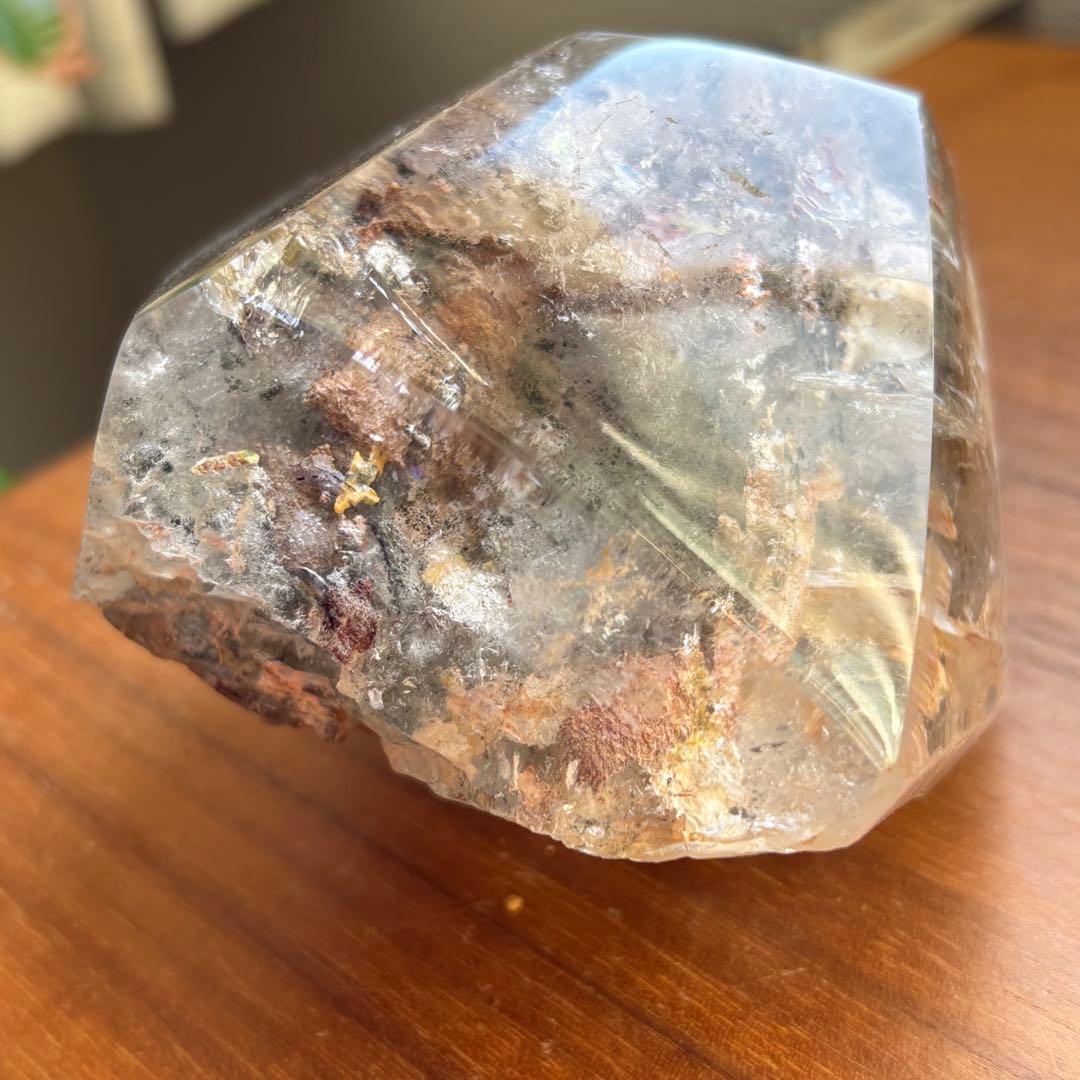 高品質 天然石 水入り流砂 四季ガーデンクォーツ原石置物900g