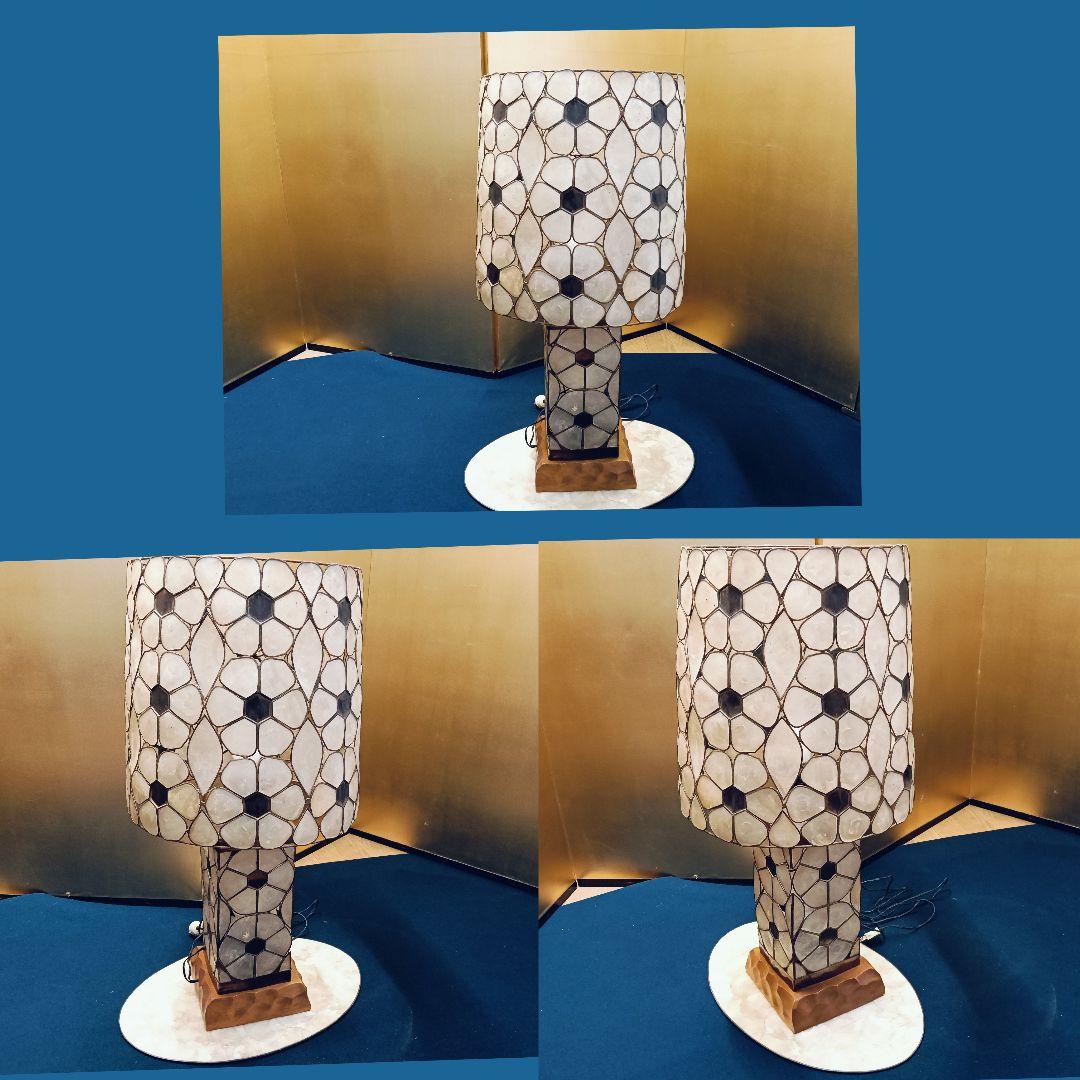 AF89 シェルランプ 花 螺鈿調 昭和レトロ アンティーク 高さ71cm