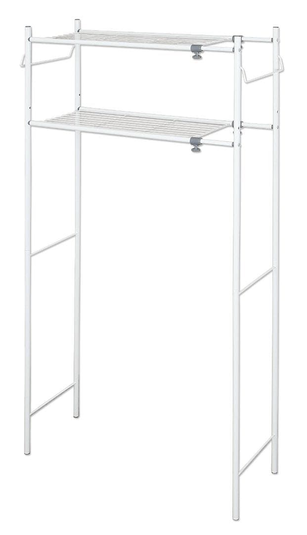 棚2段 ホワイト ランドリーラック タオル掛け付き 丸パイプ