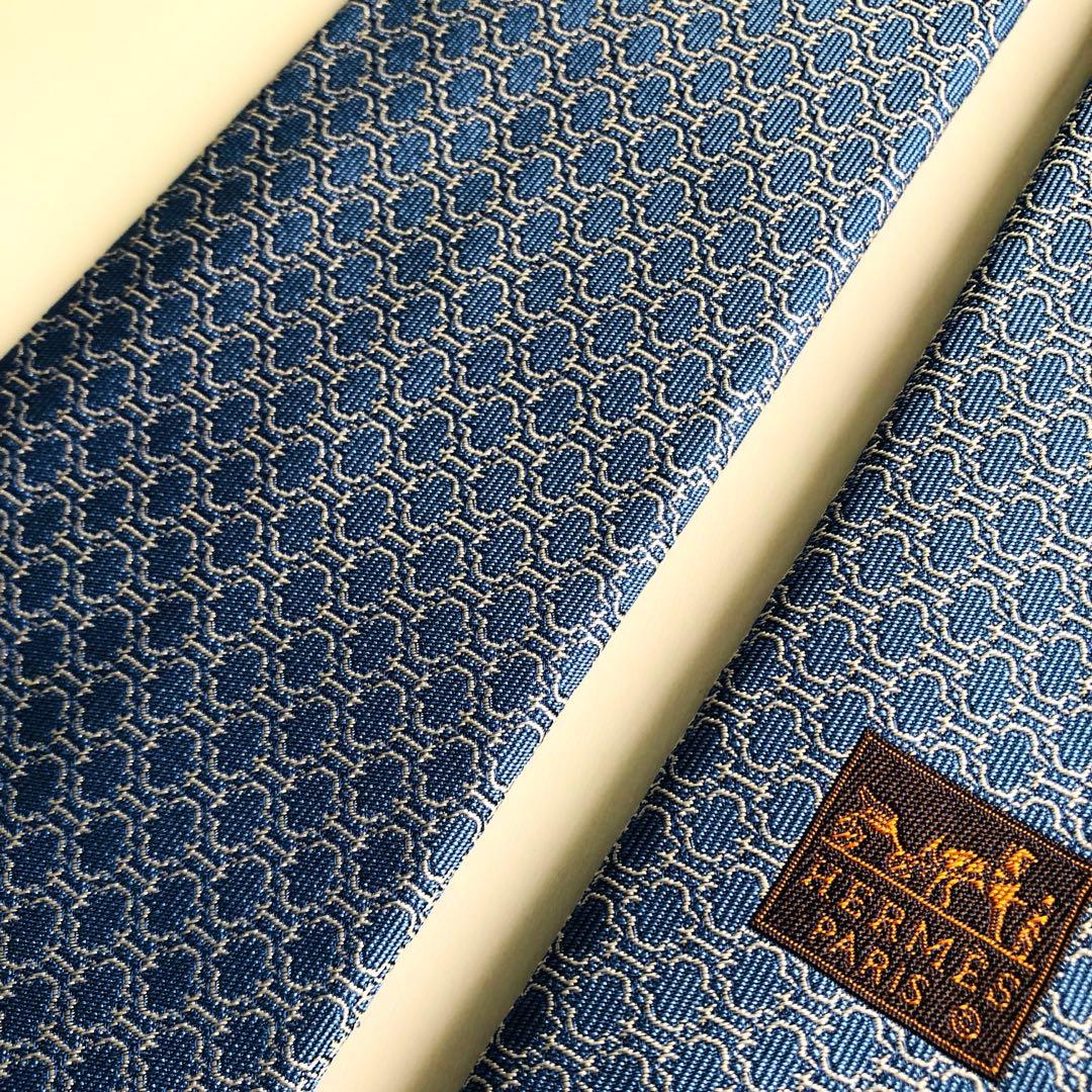 HERMES ネクタイ 紋章柄 ブルー