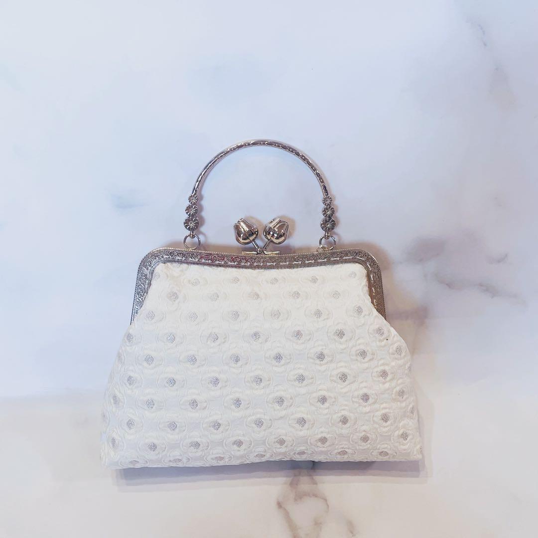 朝露の輝き白紫陽花、、イタリア製高級ジャガード　パーティーバッグフォーマルバッグ