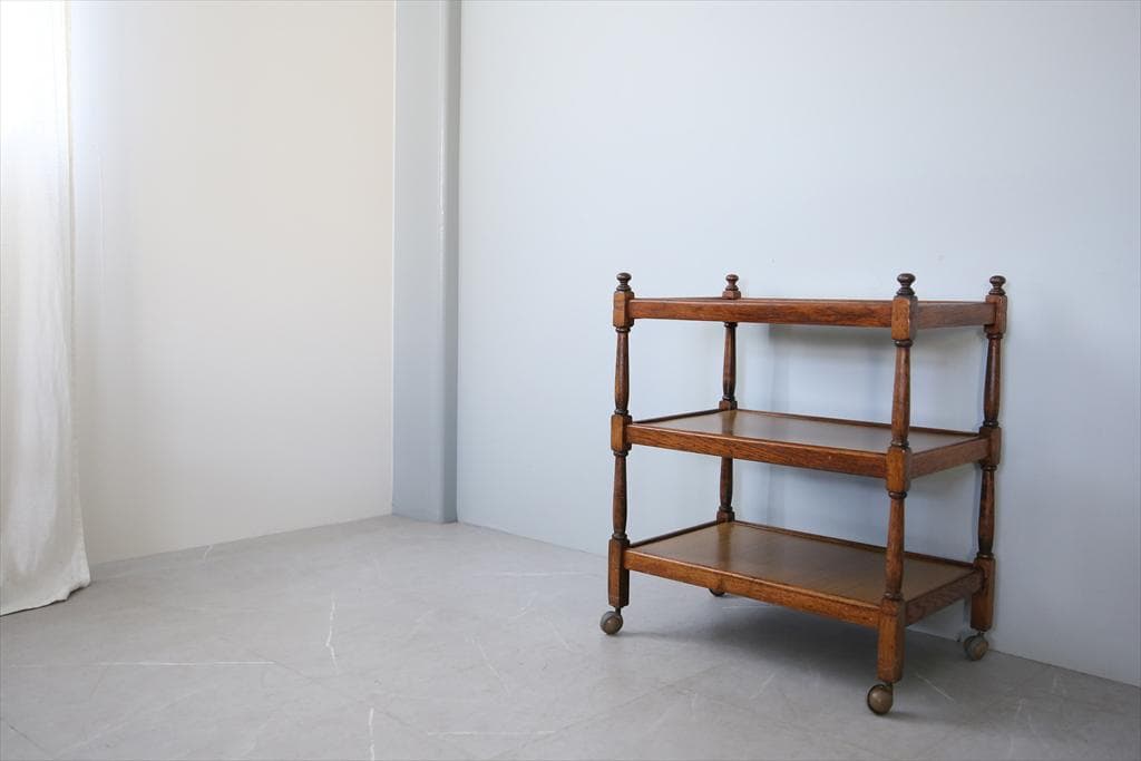 英国アンティーク木製キッチンワゴン/トロリー/サイドテーブル机/飾り棚92-87