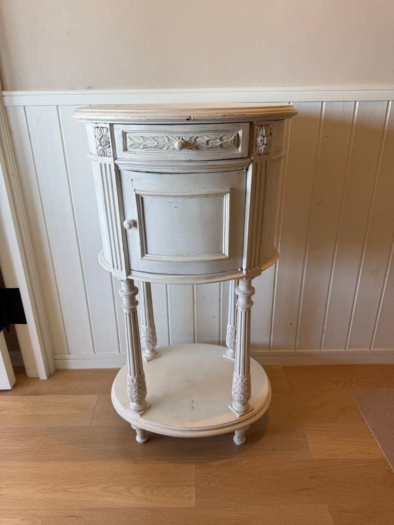 フランスアンティークリペイントクラシックスタイル ホワイトサイドオーバルテーブル