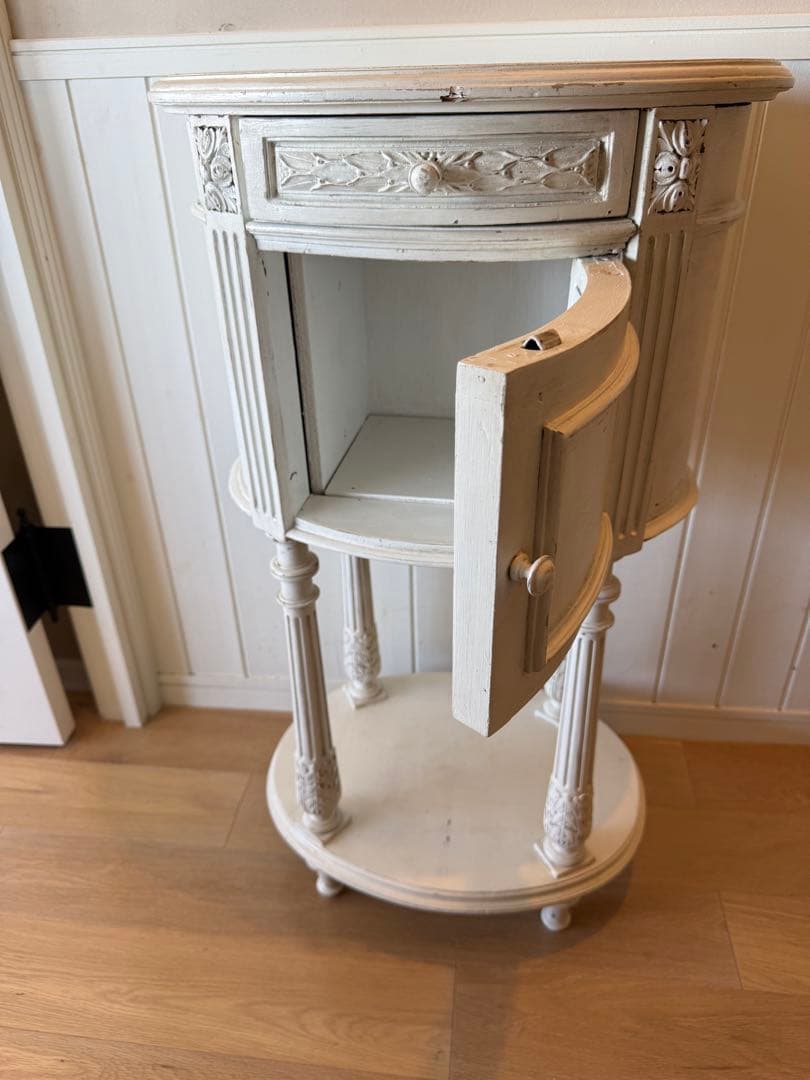 フランスアンティークリペイントクラシックスタイル ホワイトサイドオーバルテーブル