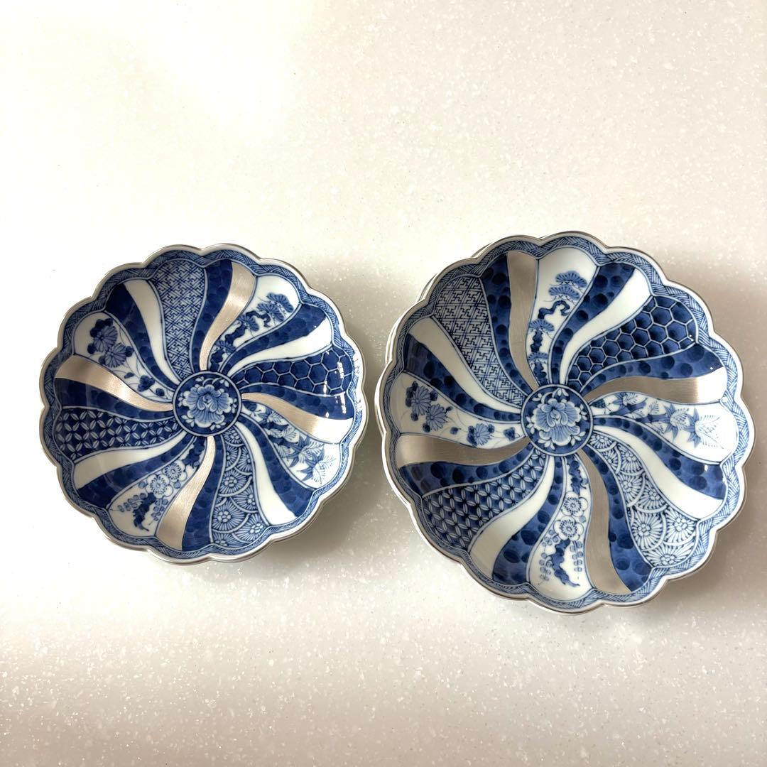 新品　林九郎　波佐見焼　銀彩祥瑞　藍青　皿　古伊万里 セット　人気　お正月　D