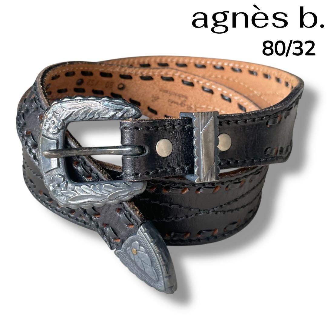 agnes b. アニエスベー レザー ウエスタン デザイン ベルト W32