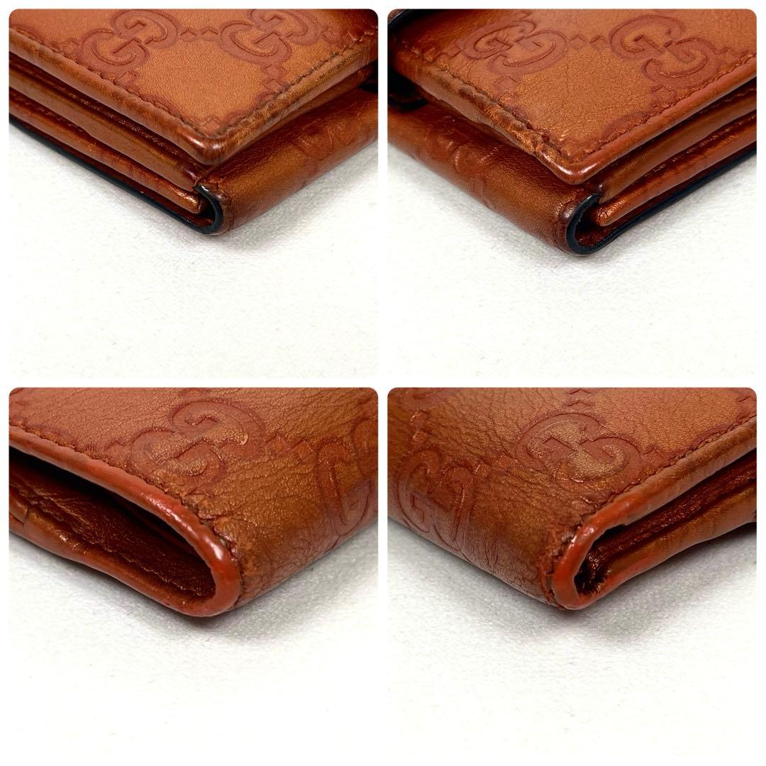 グッチ　二つ折り財布　ハートロゴプレート　GGシマレザー　型押しエンボス　美品