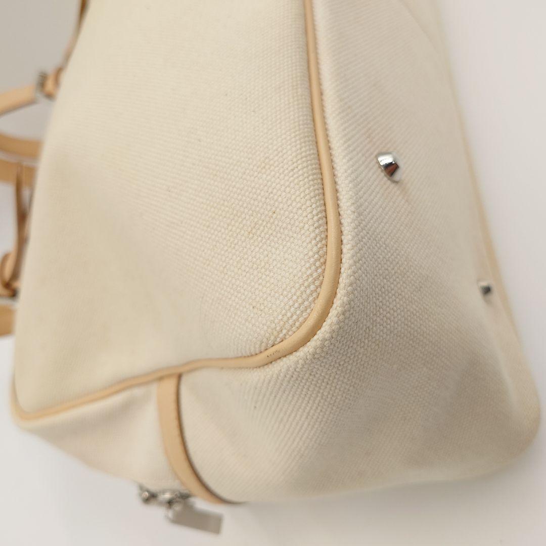 BURBERRY ミニボストンバッグ キャンバス ベージュ ヌメ革 バーバリー