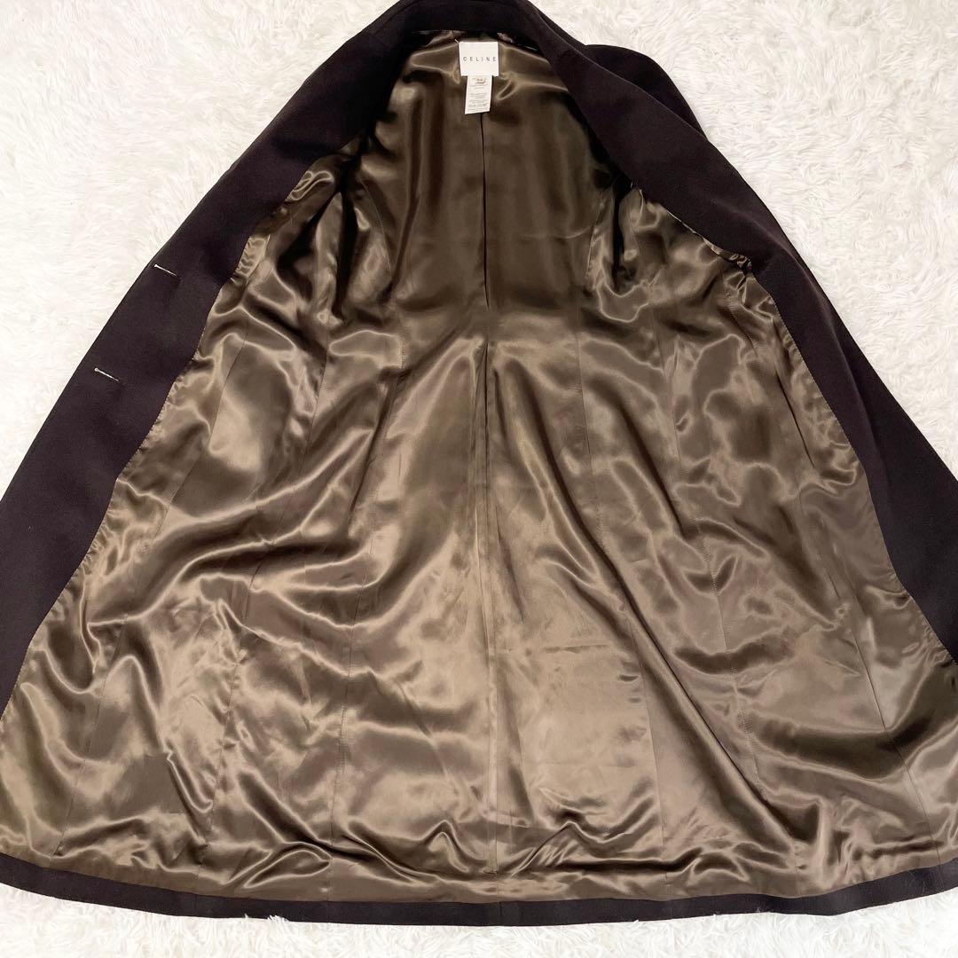 【極美品】CELINE ウールカシミヤ ロングコート 38 濃茶 ロゴボタン